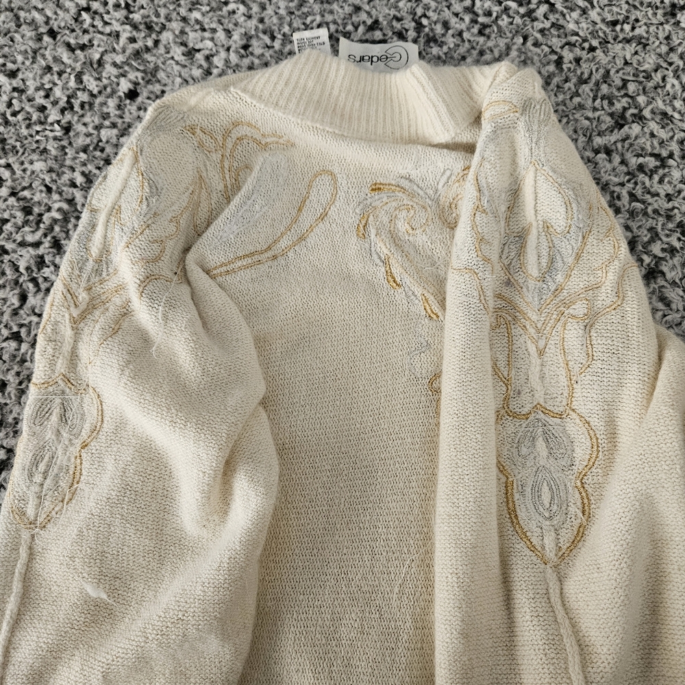 Vintage Cedars Angora Silk Wool Sweater Small Embellished 80s 90s Off White Gold - Picture 9 of 14